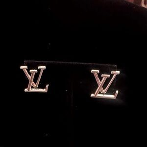 LV silver tone Monogram Earrings signed in the back of each earring